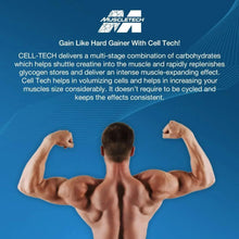 MuscleTech Cell-Tech Creactor marketing panel with bodybuilding arm flex illustration