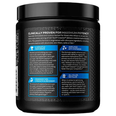 MuscleTech Cell-Tech Creactor Creatine HCl black supplement tub showing back label text and product benefits