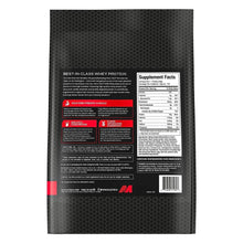 Whey protein pouch back panel with supplement facts and ingredient text