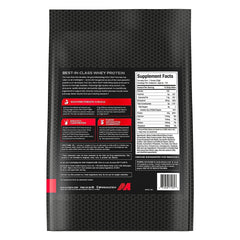 Muscletech black supplement bag back showing Supplement Facts panel and label for whey protein powder UAE