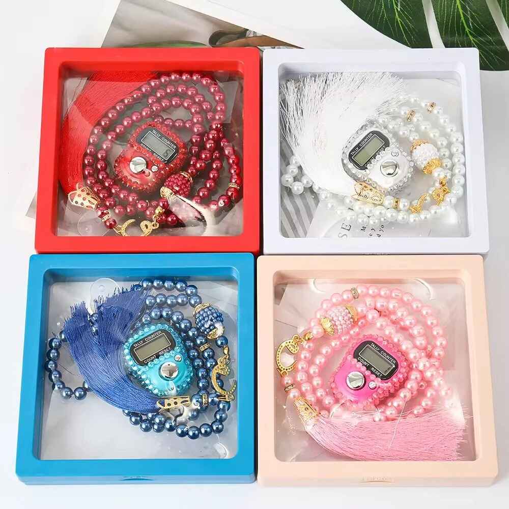 Muslim Tasbihs Set 99 Rosary Glass Worry Beads Allah Muhammad Islamic Prayer Tasbih Digital for Religion Eid Ramadan Gift - Mumzar.com