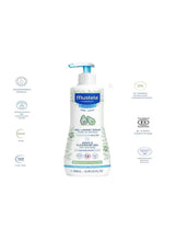 Mustela baby gentle cleansing gel pump bottle, 500 ml with certification badges