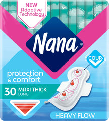 Nana maxi super wings 30pcs sanitary pads heavy flow maxi thick long pack with adaptive technology
