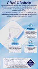 Nana panty liners breathable 32 count package back panel showing V Fresh protected breathable super absorbent CurveFit features