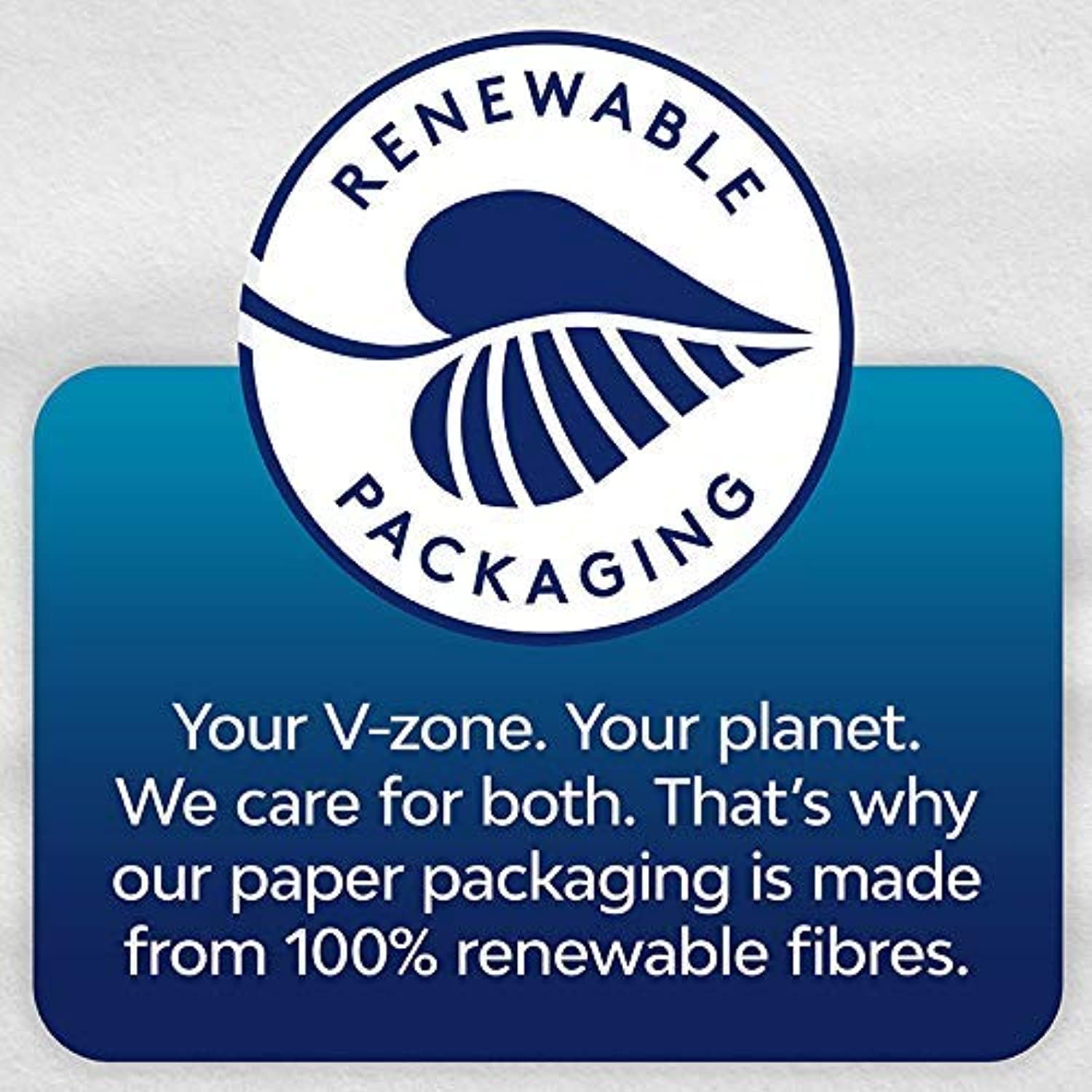 Nana ultra thin sanitary pads renewable packaging badge stating paper packaging made from 100 percent renewable fibers