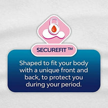 SecureFit sanitary pad label shaped for front and back fit with drop icons