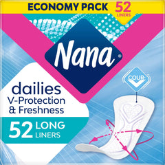 Nana dailies economy pack 52 long liners V Protection fresh breathable super absorbent panty liners