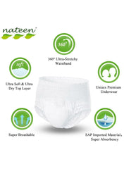 Nateen adult diaper pants medium UAE with 360 stretch waistband and breathable fabric for comfort