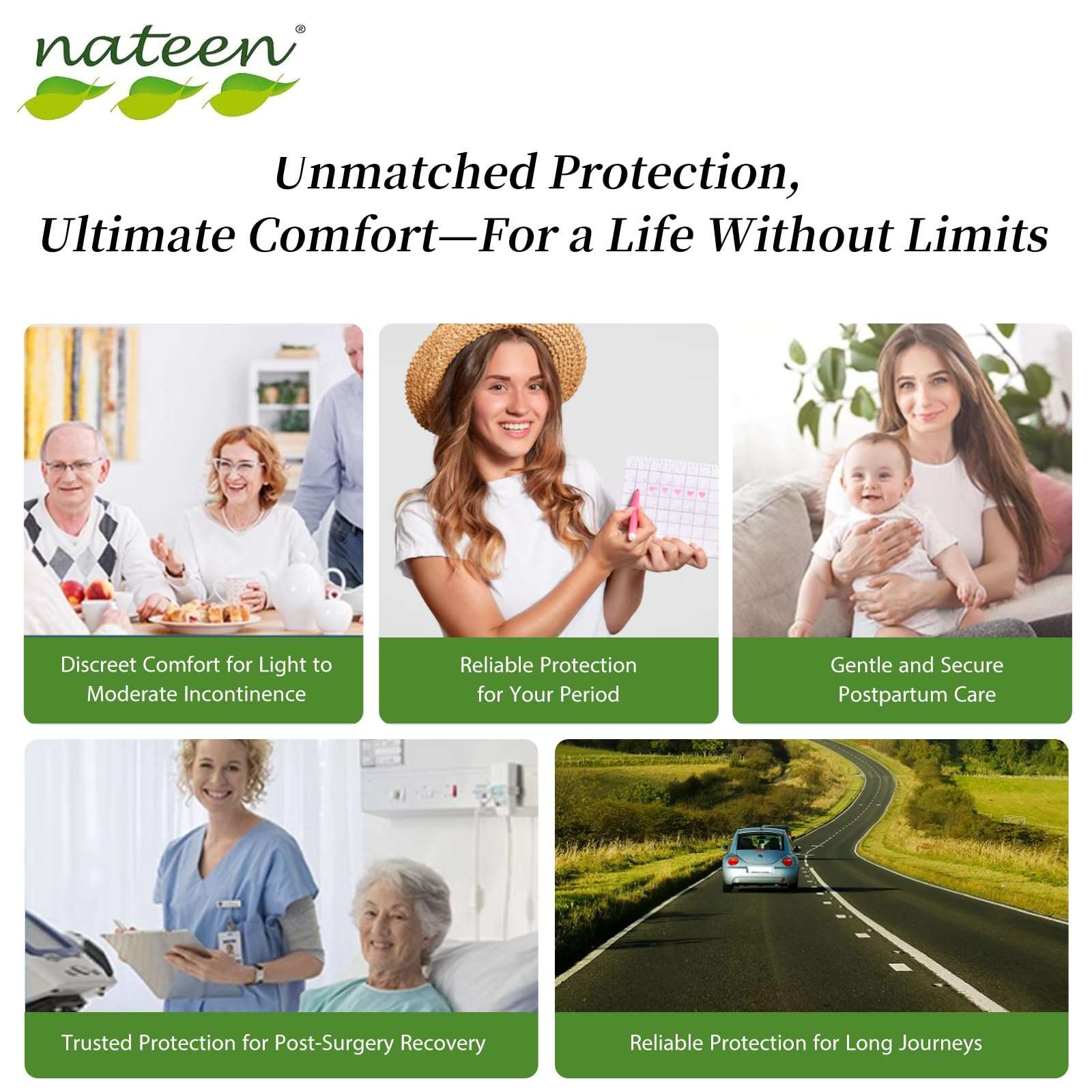 Nateen adult diapers pants for women absorbent protection for incontinence periods postpartum travel recovery