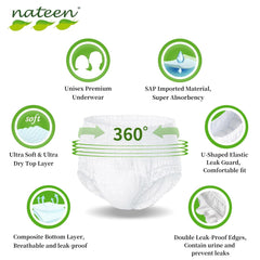 Nateen adult diapers pants UAE unisex pull up with 360 degree absorbency SAP material and leak guards