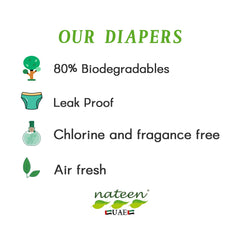 Nateen infographic Our Diapers 80 percent biodegradable leak proof chlorine and fragrance free adult diapers pants UAE