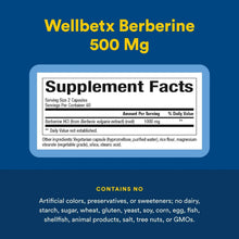 WellBetx Berberine 500 mg Supplement Facts panel, contains no artificial ingredients