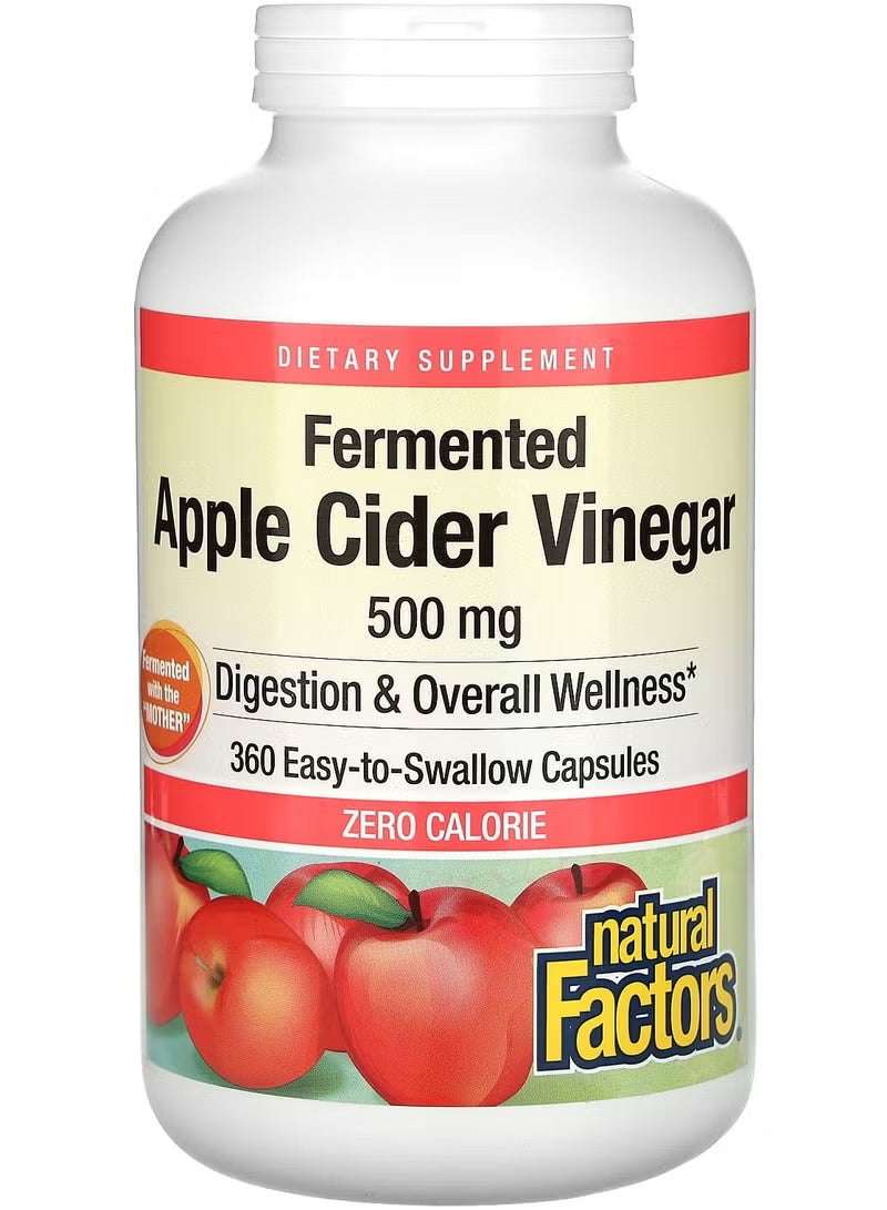 Natural Factors Fermented Apple Cider Vinegar Capsules for digestion and overall wellness with 360 easy-to-swallow capsules