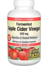 Dietary supplement bottle with fermented apple cider vinegar label, 360 capsules