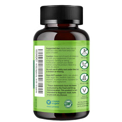 NATURELO brown supplement bottle back label showing directions and icons for vegan gluten free magnesium glycinate supplement