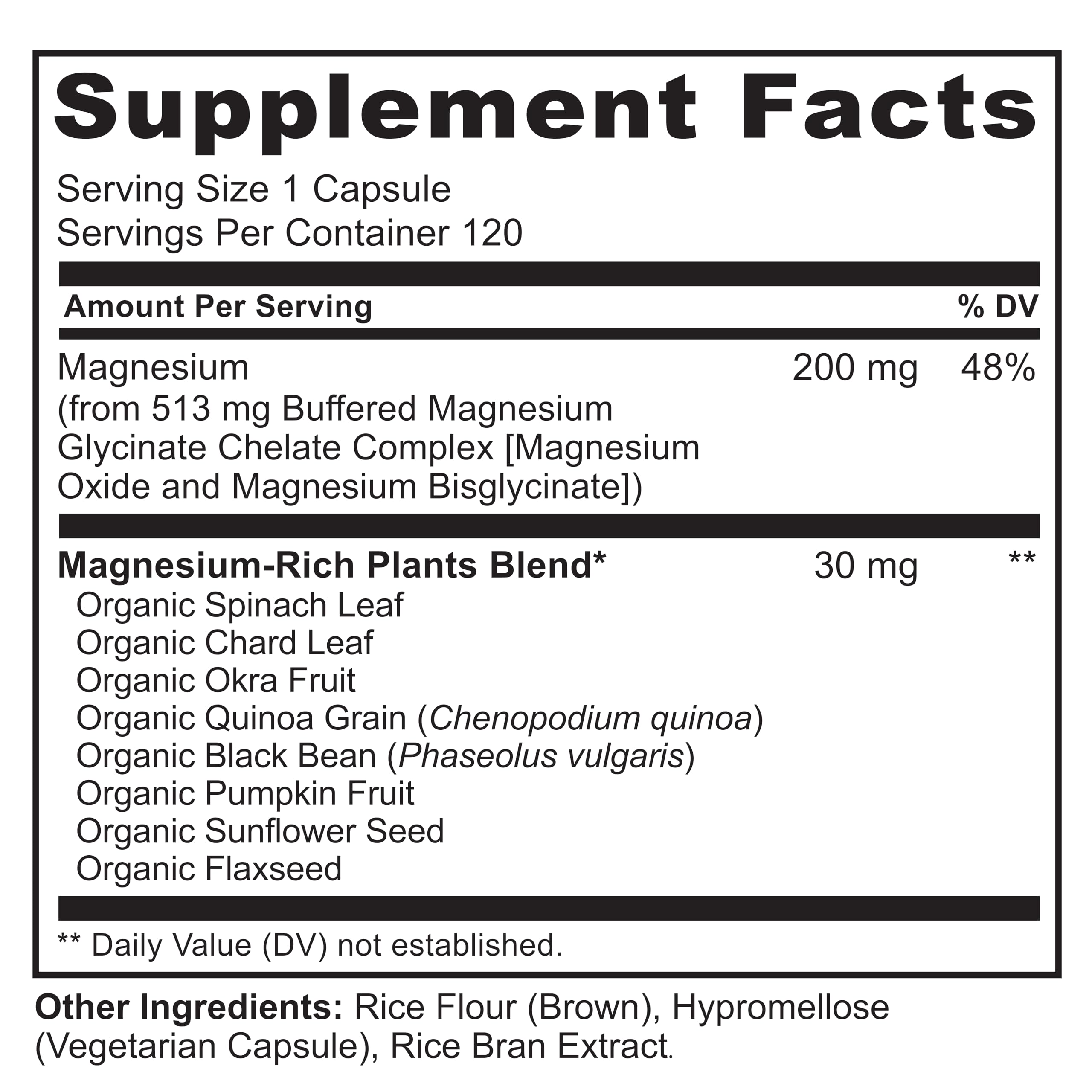 NATURELO supplement facts label showing Magnesium 200 mg serving size 1 capsule and magnesium glycinate supplement