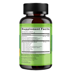 NATURELO brown bottle back label showing Supplement Facts for magnesium glycinate supplement 120 capsules