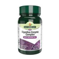 Natures Aid bottle of digestive enzyme complex tablets with betaine HCl 60 count for digestion support