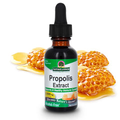 Natures Answer Propolis Extract dropper bottle with honeycomb background alcohol-free propolis extract for immune support
