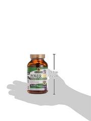 Amber bottle of Nature's Answer Power Max capsules dietary supplement held over hand silhouette showing 5.0 in height