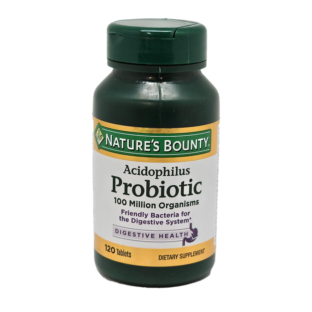 Natures Bounty acidophilus probiotic tablets 120 count bottle for digestive health