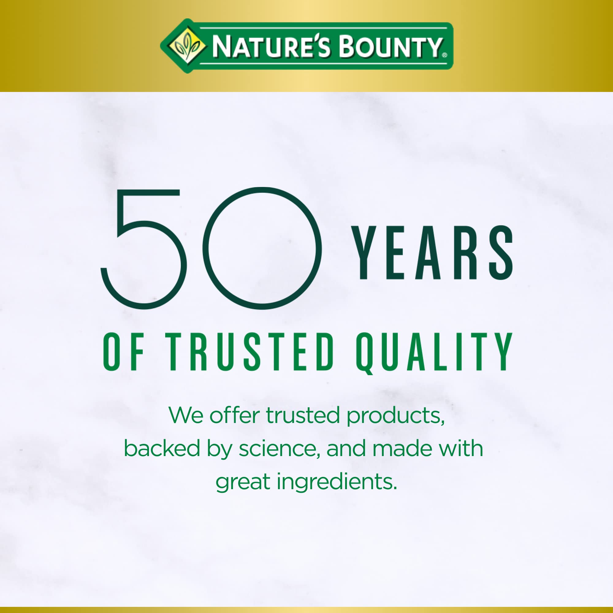 Natures Bounty 50 years of trusted quality marble background banner with logo and tagline biotin tablets 5000 mcg UAE