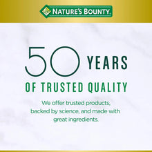 Nature's Bounty 50 years of trusted quality badge on supplement packaging