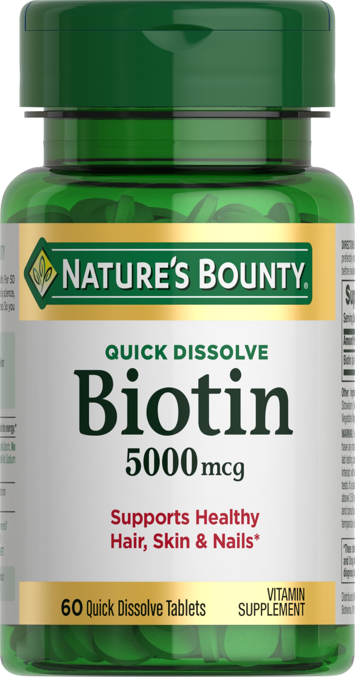 Natures Bounty Biotin 5000 mcg quick dissolve 60 tablets bottle supports hair skin nails biotin tablets 5000 mcg UAE