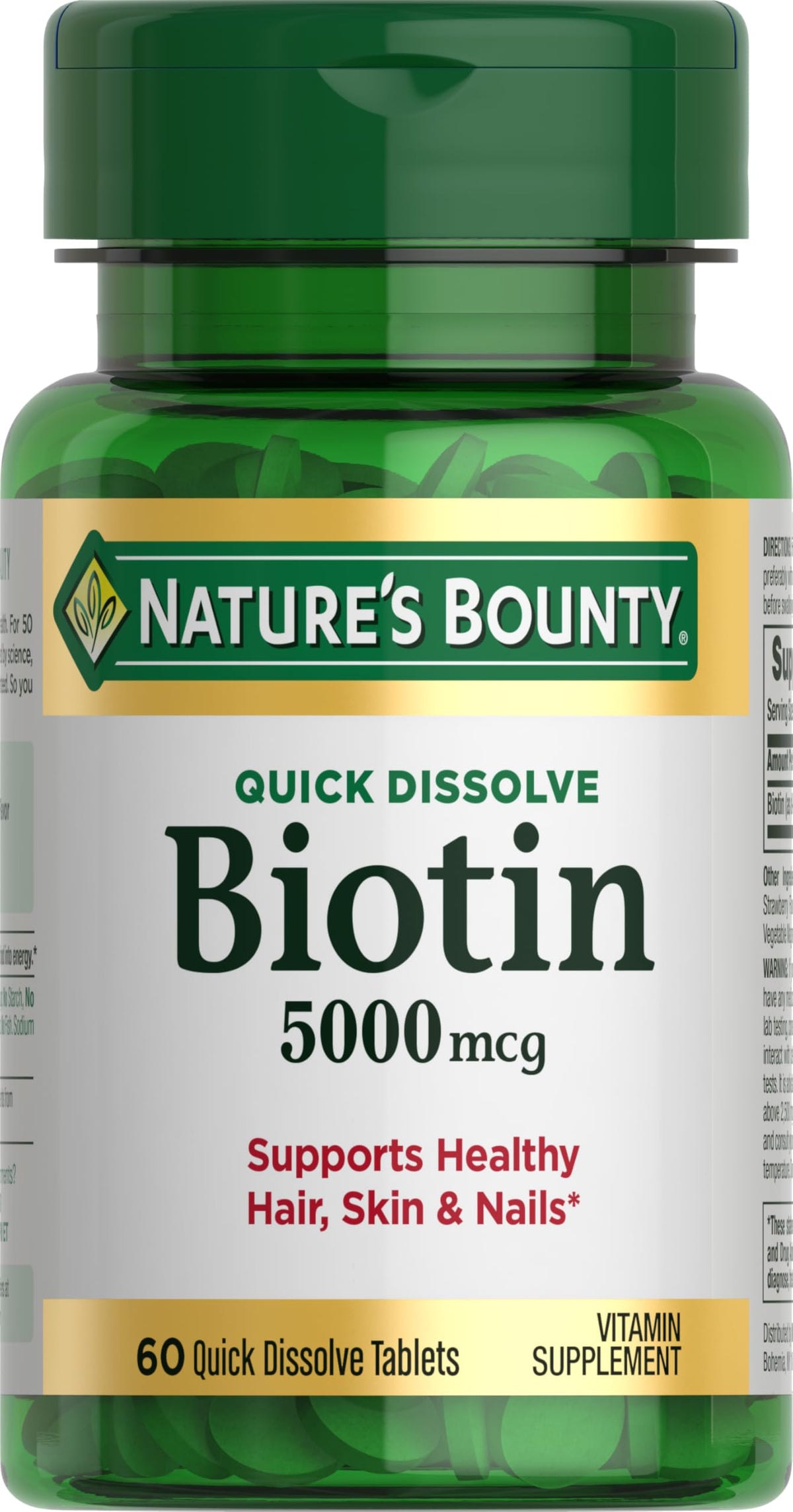 Natures Bounty Biotin 5000 mcg quick dissolve 60 tablets bottle supports hair skin nails biotin tablets 5000 mcg UAE