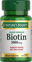 Biotin quick dissolve tablets bottle, 5000 mcg label with 60 tablets