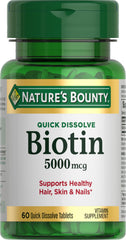 Natures Bounty Biotin 5000 mcg quick dissolve 60 tablets bottle supports hair skin nails biotin tablets 5000 mcg UAE