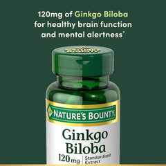 Natures Bounty Ginkgo Biloba 120mg bottle with label for brain health and mental alertness Ginkgo Biloba supplement UAE