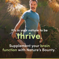 Middle aged man stretching outdoors next to garden promoting Natures Bounty Ginkgo Biloba supplement UAE for brain support