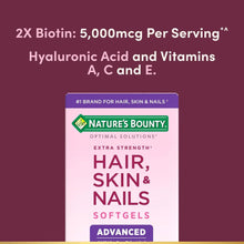 Nature's Bounty Hair, Skin & Nails softgels box with 2X Biotin text
