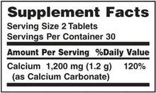 Supplement Facts panel: 2 tablets per serving, Calcium 1,200 mg (120%)