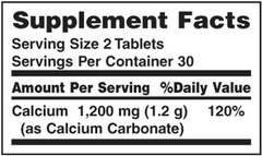 Natures Bounty label showing 1200 mg calcium 2 tablets 120 percent DV high potency calcium supplement UAE