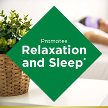 Relaxation and Sleep graphic on supplement packaging with bedding scene