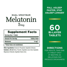 Melatonin supplement Supplement Facts label showing 5 mg melatonin per serving