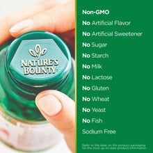 Nature's Bounty bottle with 'Non-GMO' and 'No artificial' ingredient claim list