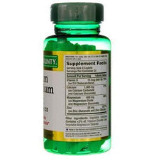 Nature's Bounty supplement facts label on Calcium Magnesium Zinc bottle, coated caplets