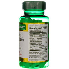 Green Nature's Bounty calcium magnesium zinc supplement bottle with visible supplement facts label