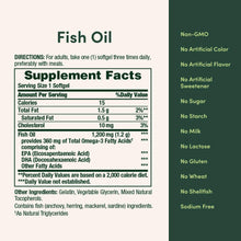 Fish oil supplement facts panel with serving and omega-3 information
