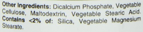 Close up of label listing other ingredients for Nature's Bounty folic acid 400 mcg. showing dicalcium phosphate cellulose silica