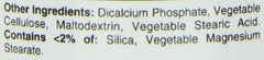 Close up of label listing other ingredients for Nature's Bounty folic acid 400 mcg. showing dicalcium phosphate cellulose silica