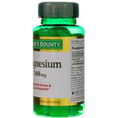 Nature's Bounty magnesium tablets 500 mg green bottle supplement for bone and muscle health