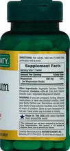 Nature's Bounty magnesium supplement bottle back label with Supplement Facts and directions
