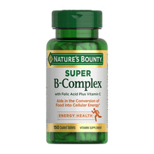 Nature's Bounty Super B-Complex vitamin supplement bottle with green cap