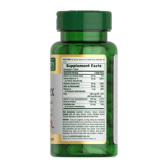 Natures Bounty supplement bottle back showing Supplement Facts and tablets super B complex with folic acid and vitamin C