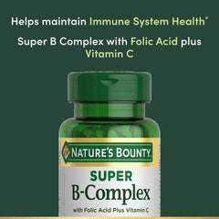 Natures Bounty bottle of super B complex with folic acid and vitamin C for immune support