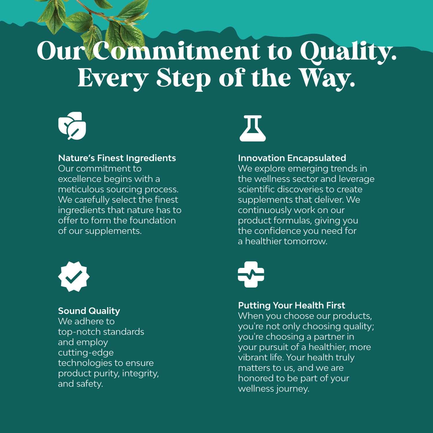 Natures Craft commitment to quality infographic describing ingredients testing and purity for magnesium gummies for sleep
